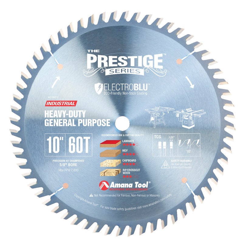 Amana Crosscut Circular Saw Blade with Electro-Blu Coating 10 Inch x 60T TCG with 5/8 Inch Bore 610601C