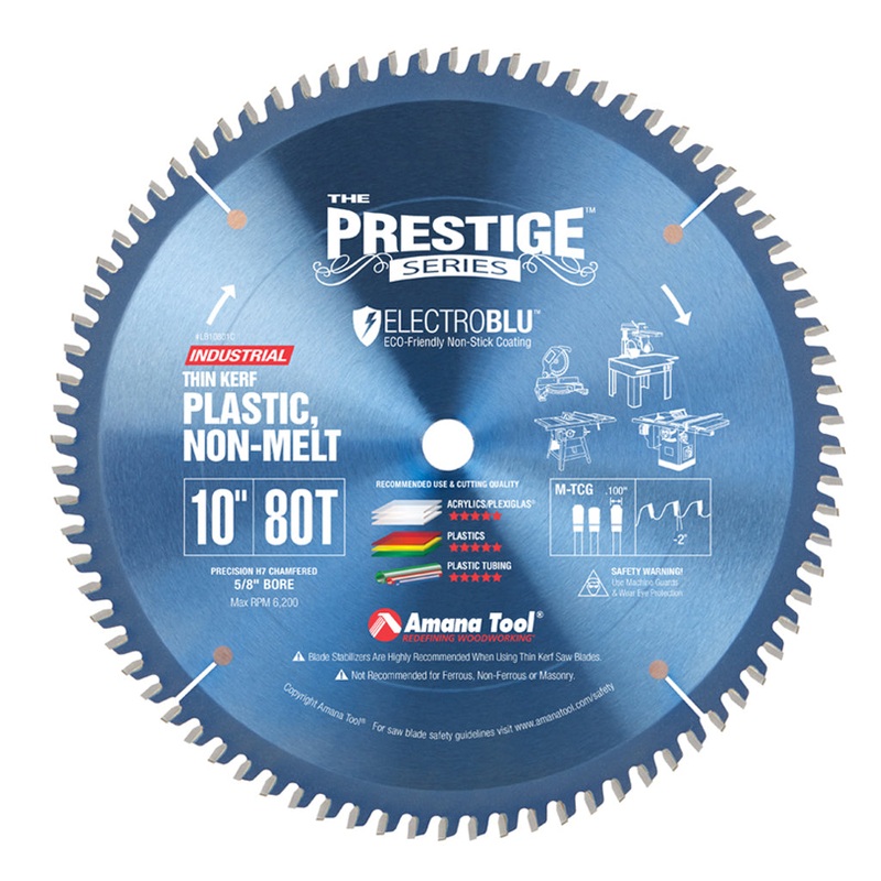Amana Plastic Circular Saw Blade with Electro-Blu Coating 10 Inch x 80T M-TCG with 5/8 Inch Bore LB10801C
