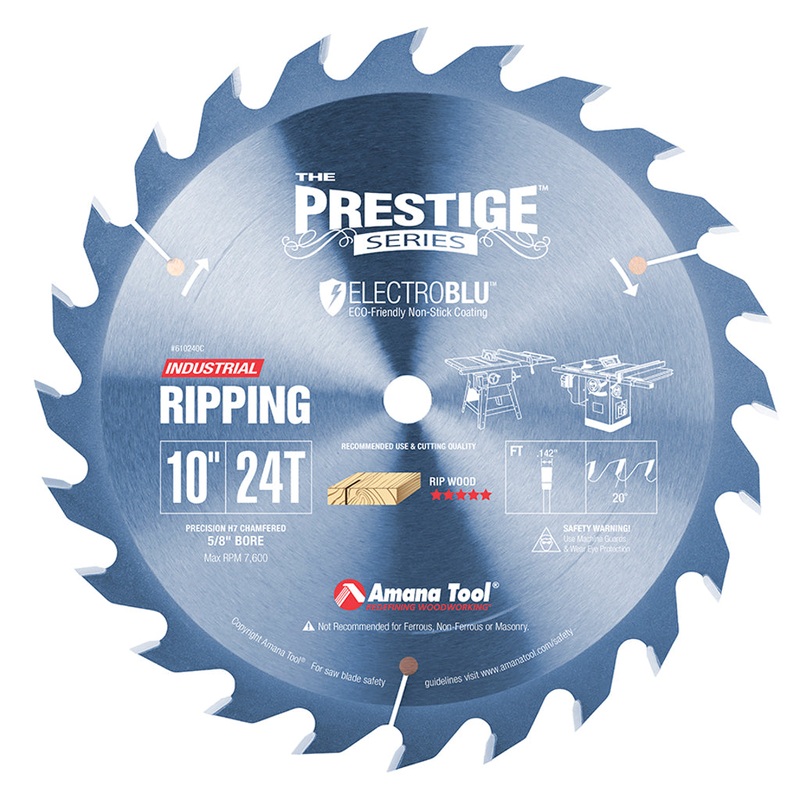 Amana Rip Circular Saw Blade with Electro-Blu Coating 10 Inch x 24T FT with 5/8 Inch Bore 610240C