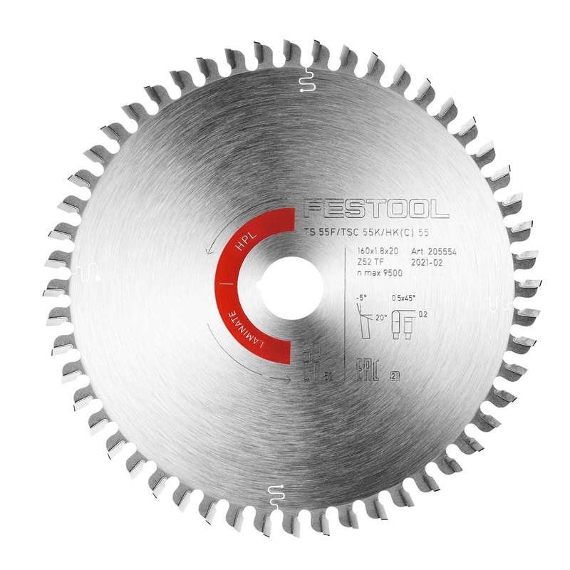 Festool Laminate Saw Blade 160mm x 52T TCG with 20mm Bore 205562