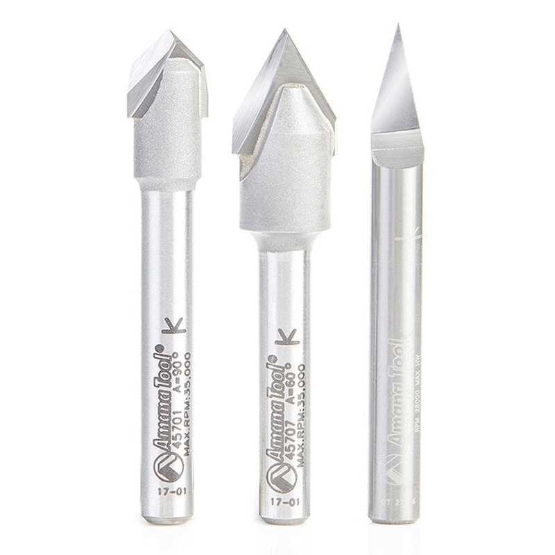 Amana Tool 3-Piece V-Groove Router Bit Set AMS-129