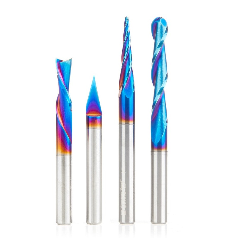 Amana Tool 4-Piece Engraving Router Bit Set Solid Carbide with Spektra Coating AMS-188-K