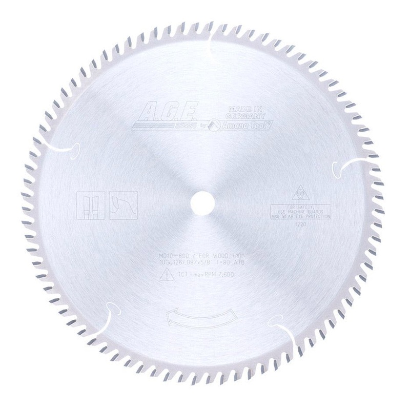 Amana Tool Crosscut Circular Saw Blade 10 Inch x 80T ATB with 5/8 Inch Bore MD10-800C