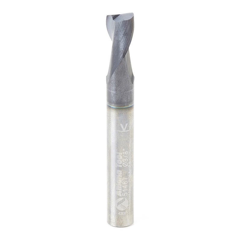 Amana Tool D 3/8 Inch Upcut Spiral Router Bit with 45 Degree Chamfers for Steel and Stainless Material with Aluminum Titanium Nitride Coating 51467