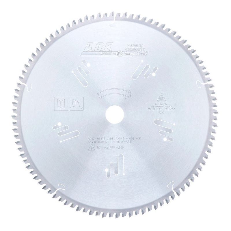Amana Tool Thin Kerf Melamine Circular Saw Blade 12 Inch x 96T High-ATB with 1 Inch Bore MD12-963TB