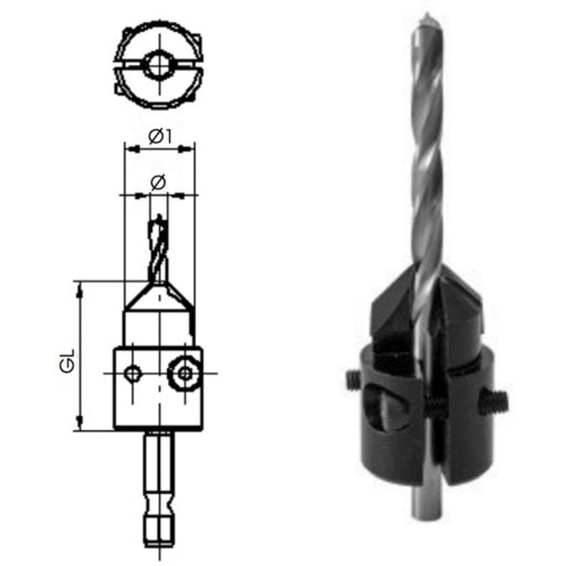Fisch Adjustable Carbide Countersink Bit 063HMV3-8