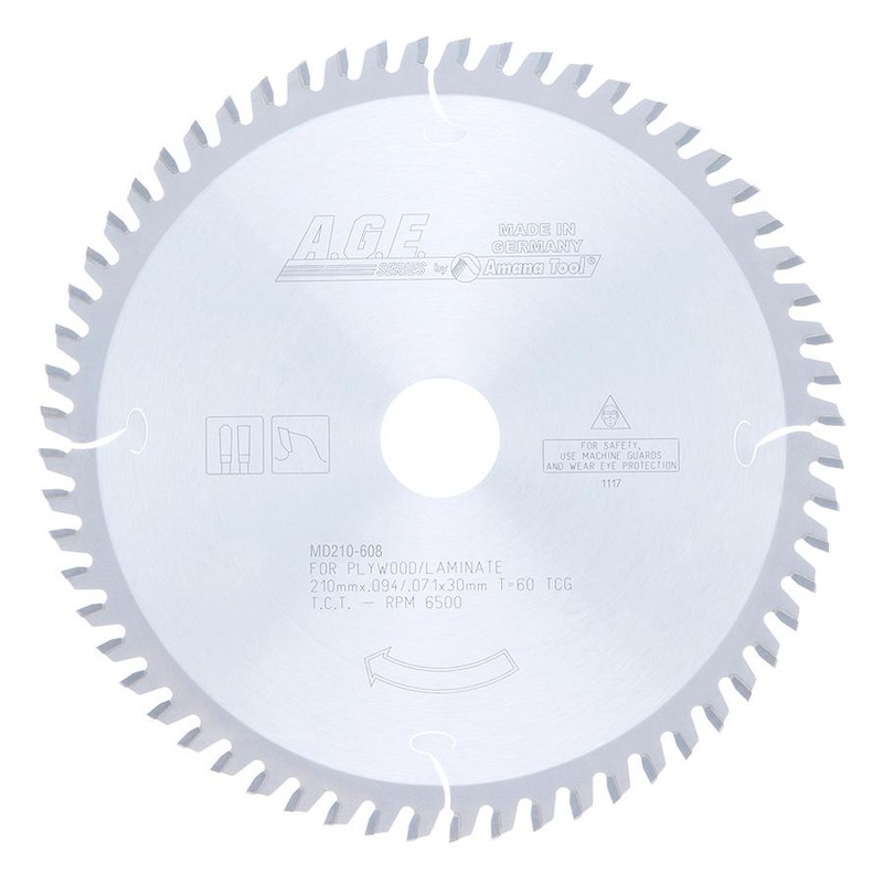 Amana Solid Surface and Laminate Circular Saw Blade 210mm x 60T TCG with 30mm Bore MD210-608