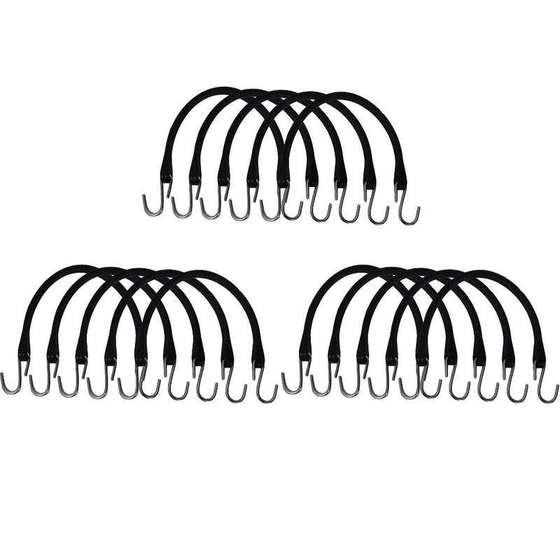 (15) HD 15 Natural Rubber Bungee Straps w/ S-Hooks for Trailer Truck Tie-Down