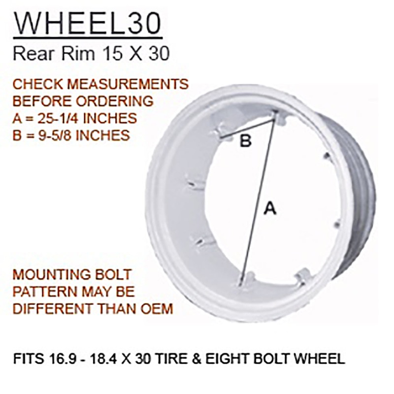 WHEEL30 Rear Rim 15 X 30 Fits Ford 4000, 5000, 7000, 4600, 5600, 6600, 7600+