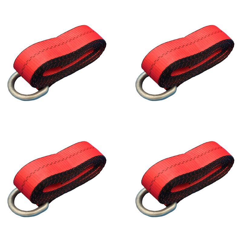 (4) Car Hauler Lasso Wheel Tie Down Straps 12′ w/ D-Ring for Tow Dolly Tow Truck