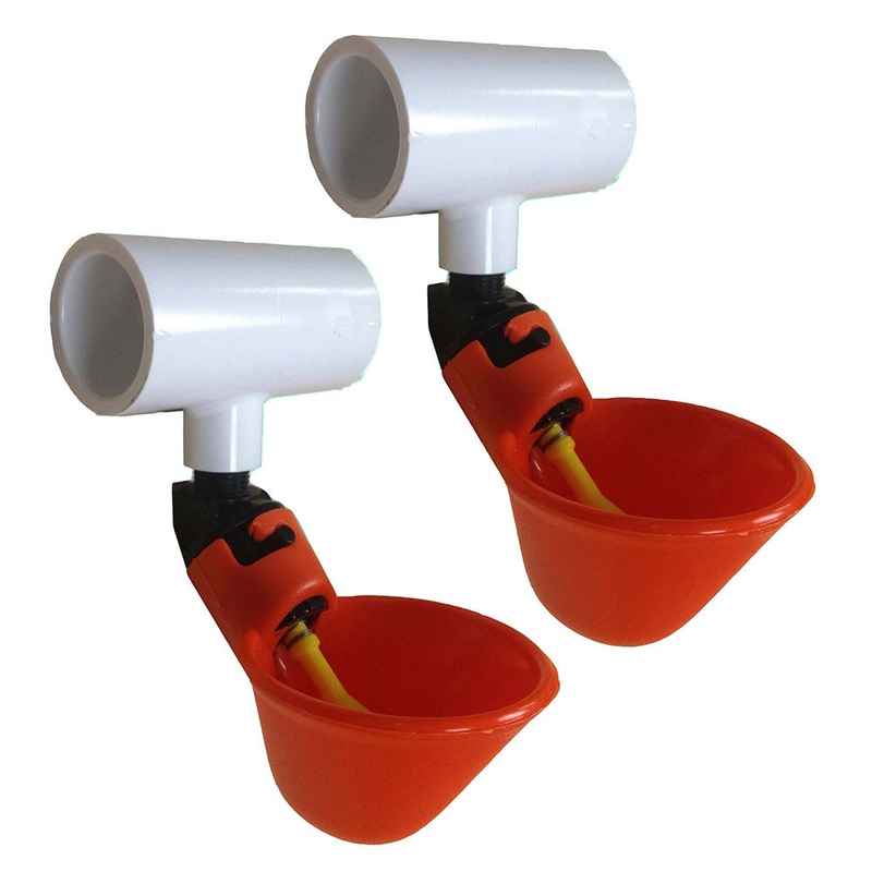 (2) AUTOMATIC WATERER DRINKER CUPS & 1/2 PVC TEE FITTING CHICKEN WATER POULTRY