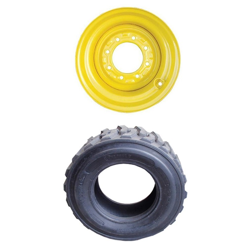One 12-Ply 12 x 16.5 Tire w/ Yellow Rim Fits CAT-JD-Fits New Holland Skid S