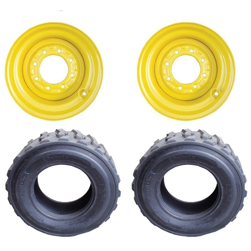 Set of 2 12-Ply 12 x 16.5 Tires w/ Yellow Rims Fits CAT-JD-Fits New Holland