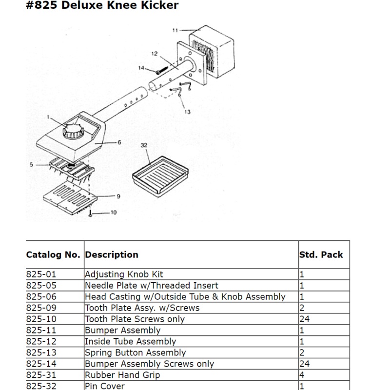 Taylor 825 Deluxe Knee Kicker Replacement Parts