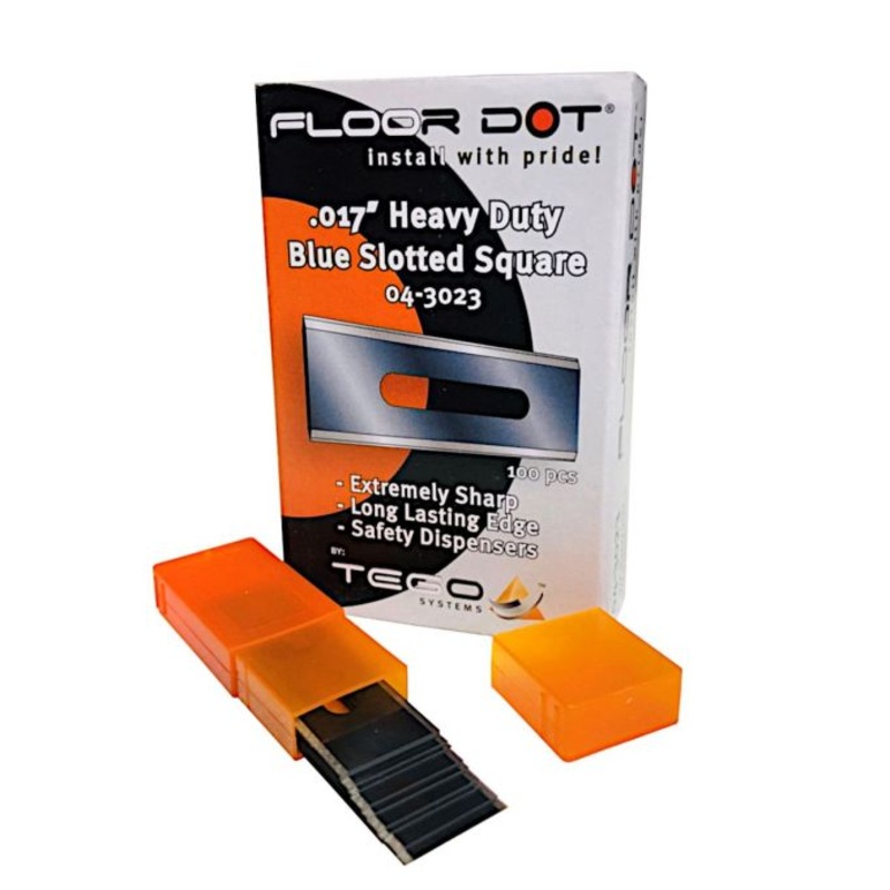 Carpet & Utility Blades|Square Heavy Duty Carpet Blades – 100 Pack|Round Heavy Duty Carpet Blades – 100 Pack|Trimmer Blade – 100 Pack .017″ Single Notch|Roberts 10-440 Hook Blades – 10 Pack|Trimmer Blade – 100 Pack .025″ 3-Notch