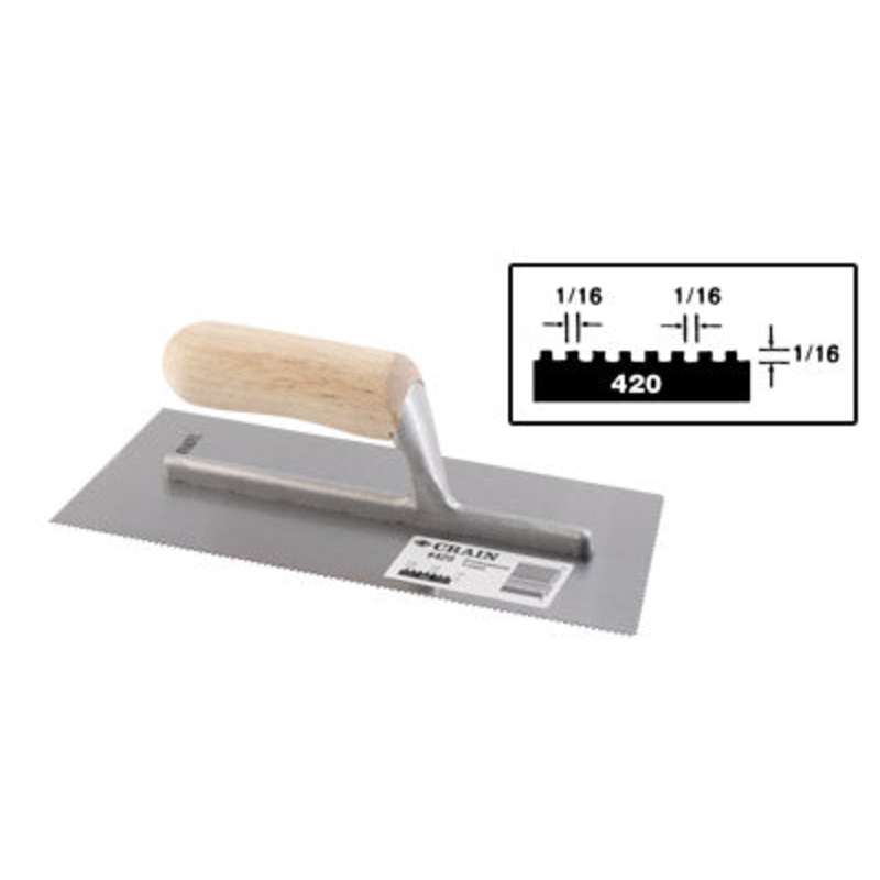 Crain Tools No. 420 Trowel 1/16 x 1/16 x 1/16 Square Notch