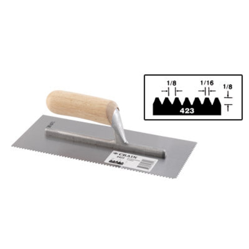 Crain Tools No. 423 Trowel 1/8 x 1/16 x 1/8 V Notch