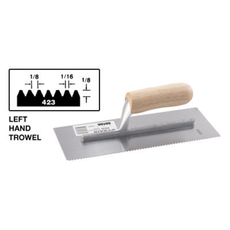 Crain Tools No. 423L Trowel 1/8 x 1/16 x 1/8 V Notch, Left