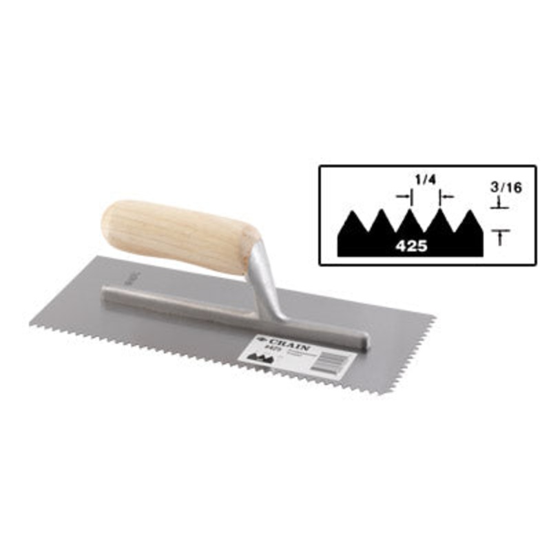 Crain Tools No. 425 Trowel 1/4 x  x 3/16 V Notch