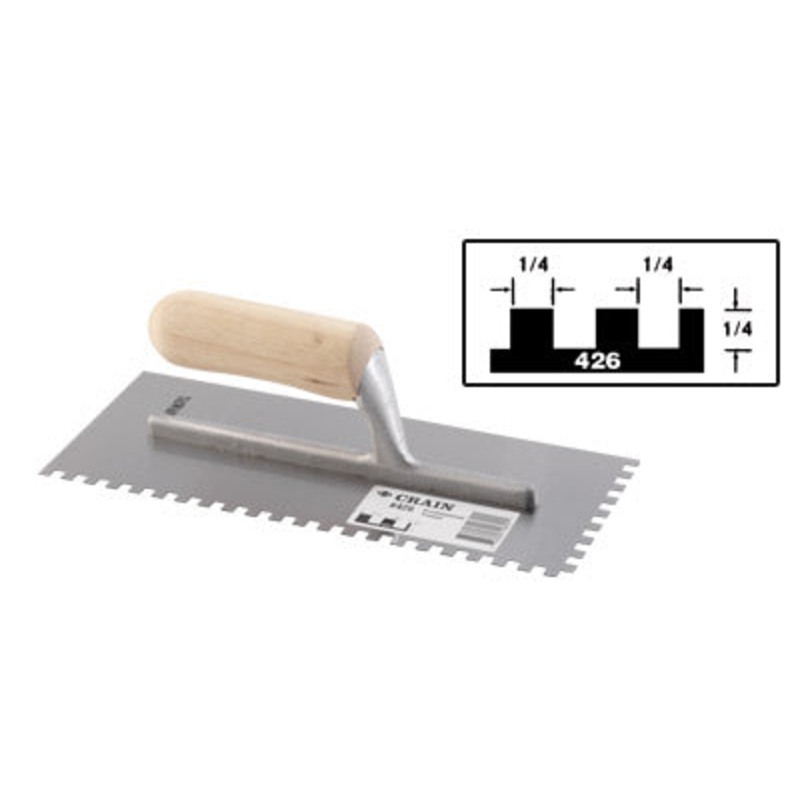 Crain Tools No. 426 Trowel 1/4 x 1/4 x 1/4 Square Notch
