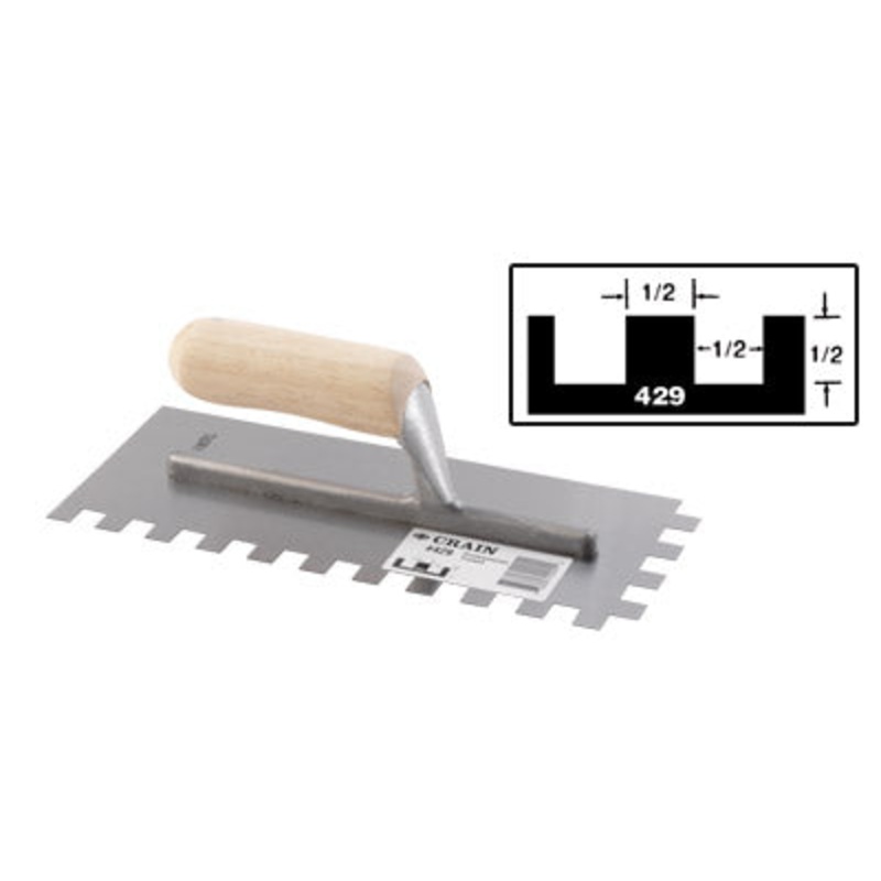 Crain Tools No. 429 Trowel 1/2 x 1/2 x 1/2 Square Notch