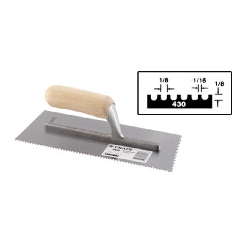 Crain Tools No. 430 Trowel 1/8 x 1/16 x 1/8 U Notch