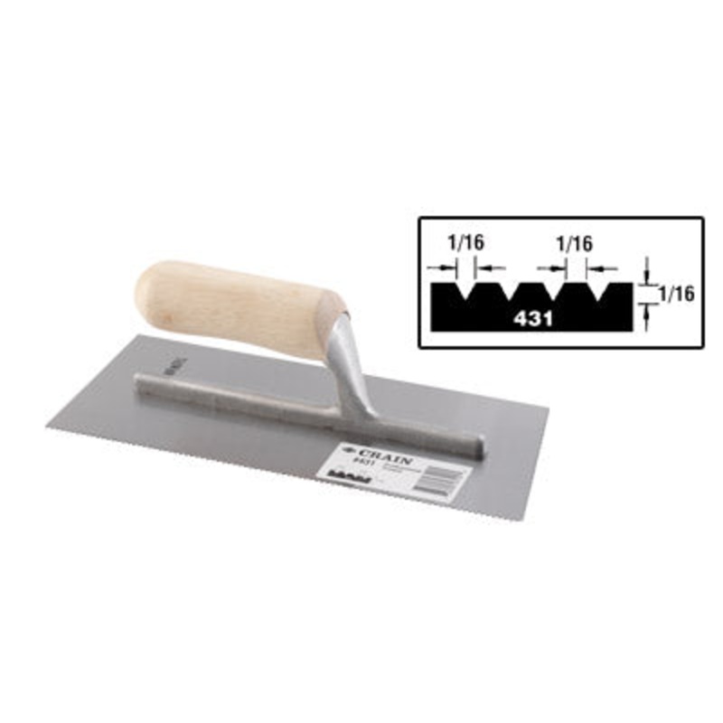 Crain Tools No. 431 Trowel 1/16 x 1/16 x 1/16 V Notch