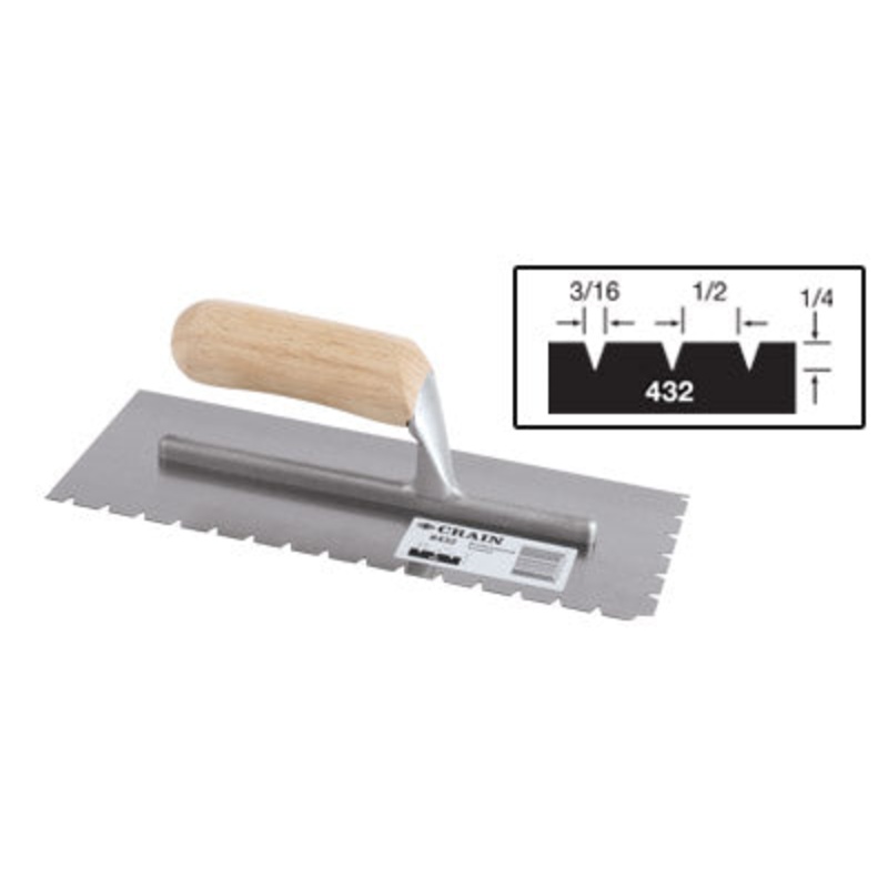Crain Tools No. 432 Trowel 3/16 x 1/2 x 1/4 V Notch
