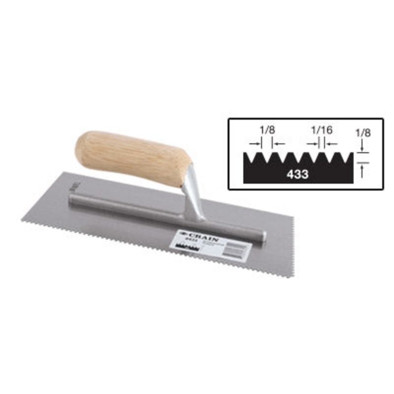 Crain Tools No. 433 Trowel 1/8 x 1/16 x 1/8 V Notch